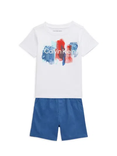Calvin Klein Jeans Est.1978 Babies' Little Boy's 2-piece Logo Tee & Shorts Set In Blue Multi