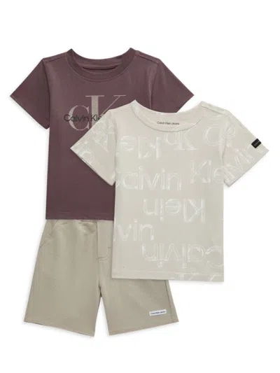 Calvin Klein Jeans Est.1978 Babies' Little Boy's 2-piece Logo Tee & Shorts Set In Brown