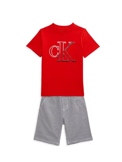 Calvin Klein Jeans Est.1978 Babies' Little Boy's 2-piece Logo Tee & Shorts Set In Red Multi
