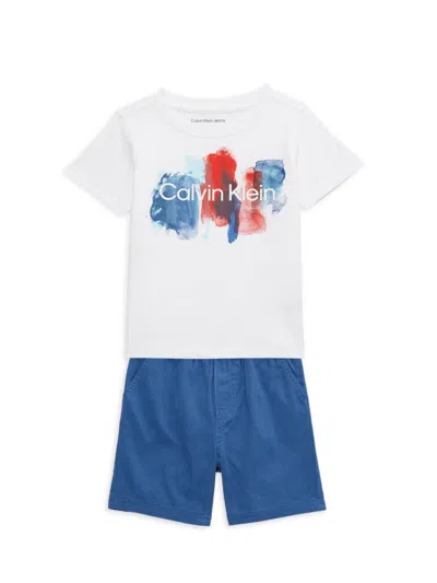 Calvin Klein Jeans Est.1978 Babies' Little Boy's 2-piece Logo Tee & Solid Shorts Set In White Blue