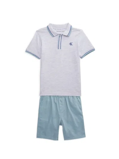 Calvin Klein Jeans Est.1978 Babies' Little Boy's 2-piece Polo & Short Set In White Blue