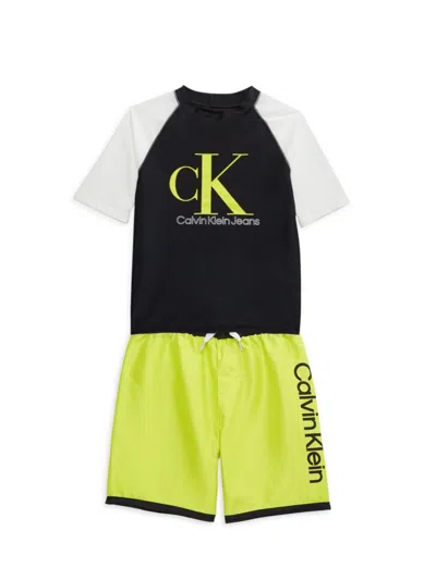 Calvin Klein Jeans Est.1978 Babies' Little Boy's 2-piece Rashguard & Swim Shorts Set In Multi