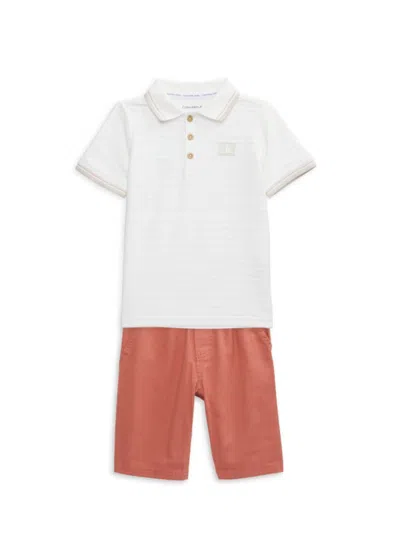 Calvin Klein Jeans Est.1978 Kids' Little Boy's 2-piece Striped Polo & Shorts Set In White Orange