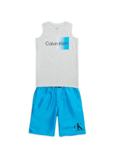 Calvin Klein Jeans Est.1978 Kids' Little Boy's 2-piece Tank Top & Swim Shorts Set In Blue Grey