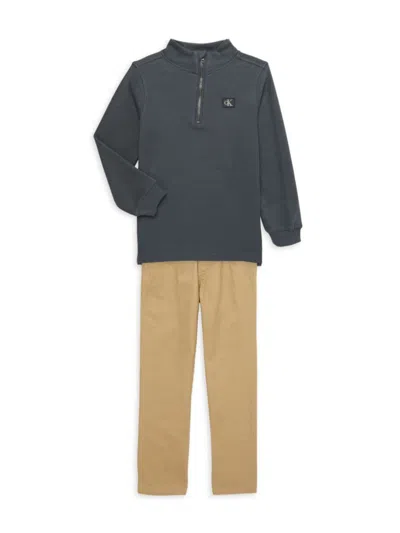 Calvin Klein Jeans Est.1978 Kids' Little Boy's 2-piece Zip Up Pullover & Pants Set In Grey