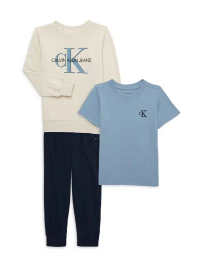 Calvin Klein Jeans Est.1978 Babies' Little Boy's 3-piece Sweatshirt, Tee & Joggers Set In Blue