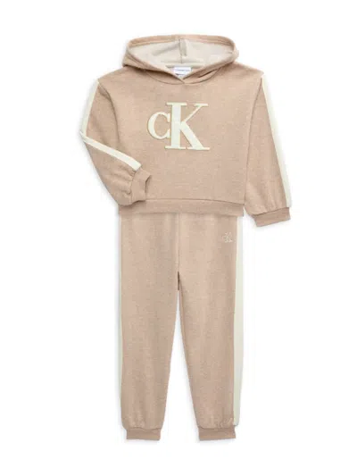 Calvin Klein Jeans Est.1978 Babies' Little Girl's 2-piece Logo Hoodie & Joggers Set In Beige