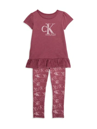 Calvin Klein Jeans Est.1978 Babies' Little Girl's 2-piece Logo Top & Leggings Set In Pink