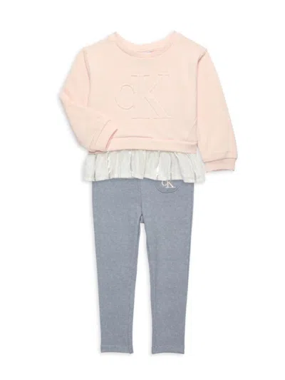 Calvin Klein Jeans Est.1978 Babies' Little Girl's 2-piece Peplum Sweatshirt & Leggings Set In Pink Grey