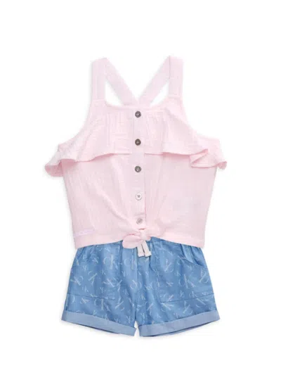 Calvin Klein Jeans Est.1978 Kids' Little Girl's 2-piece Sleeveless Top & Monogram Shorts Set In Pink Blue