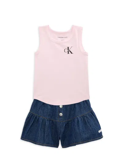 Calvin Klein Jeans Est.1978 Kids' Little Girl's 2-piece Tank Top & Denim Shorts Set In Pink