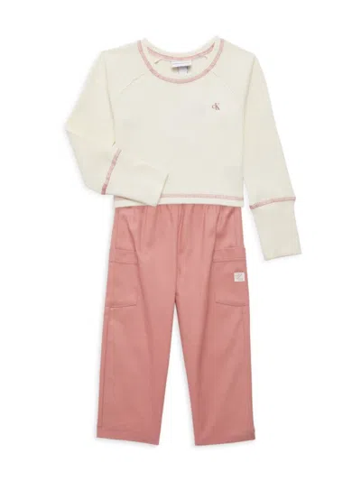 Calvin Klein Jeans Est.1978 Babies' Little Girl's 2-piece Waffle Knit Top & Cargo Pants Set In Pink