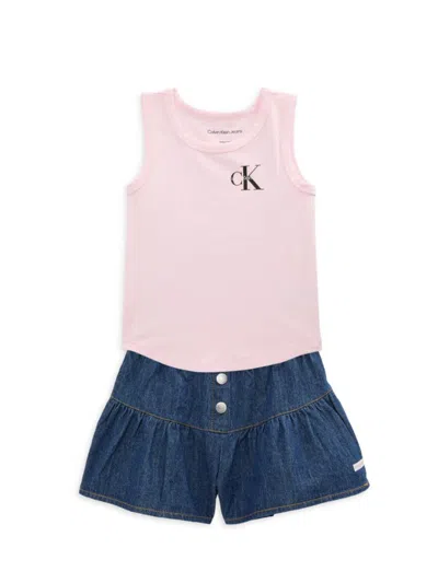 Calvin Klein Jeans Est.1978 Babies' Little Girl's & Girl's 2-piece Tank Top & Shorts Set In Pink Multi