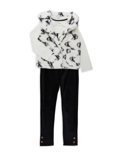 Calvin Klein Jeans Est.1978 Babies' Little Kid's 3-piece Tee, Faux Fur Vest & Pant Set In White