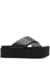 Calvin Klein Jeans Est.1978 Logo-debossed Flatform Slides In Black