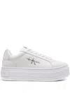 Calvin Klein Jeans Est.1978 Logo-debossed Leather Flatform Sneakers In White