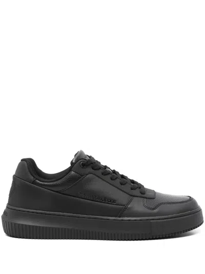 Calvin Klein Jeans Est.1978 Logo-debossed Leather Snekaers In Black