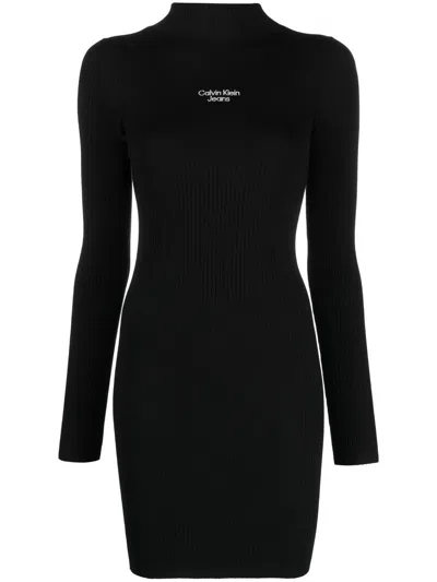 Calvin Klein Jeans Est.1978 Logo-embroidered Knit Dress In Black