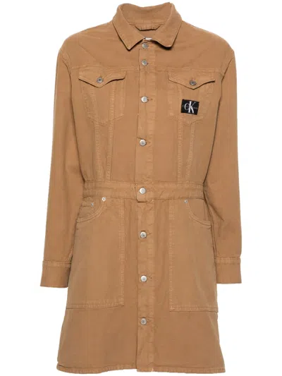 Calvin Klein Jeans Est.1978 Logo-patch Shirt Minidress In Neutrals