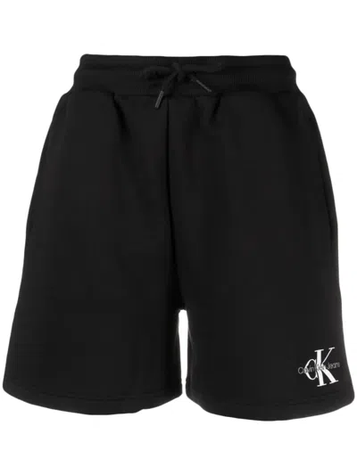 Calvin Klein Jeans Est.1978 Logo-print Drawstring-waist Shorts In Black