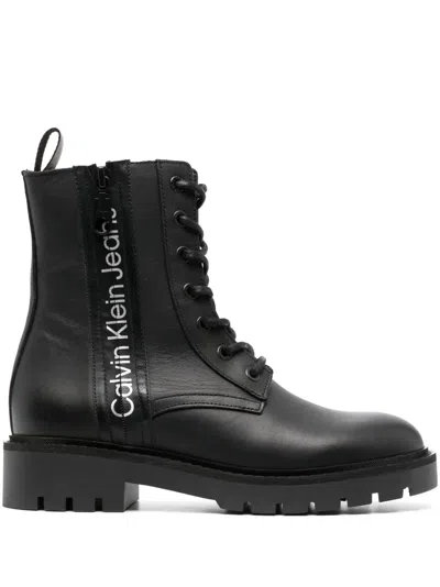 Calvin Klein Jeans Est.1978 Logo-print Leather Boots In Black