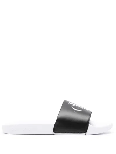 Calvin Klein Jeans Est.1978 Logo-print Recycled Polyester Slides In Black