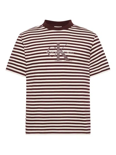 Calvin Klein Jeans Est.1978 Logo-print Striped T-shirt In Brown