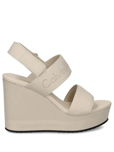 Calvin Klein Jeans Est.1978 Logo-strap 110mm Wedge Sandals In Neutrals
