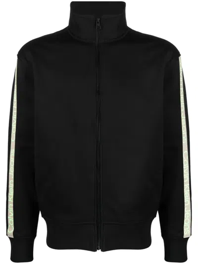 Calvin Klein Jeans Est.1978 Logo-tape Zip-up Sweatshirt In Black