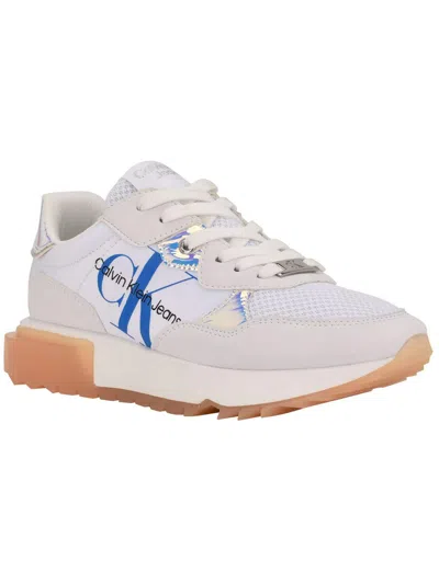 Calvin Klein Jeans Est.1978 Magalee Womens Faux Leather Lifestyle Casual And Fashion Sneakers In White