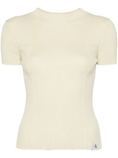 Calvin Klein Jeans Est.1978 Mock-neck Ribbed T-shirt In Neutrals