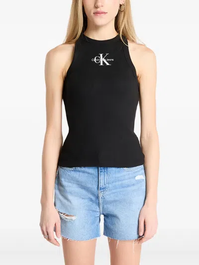 Calvin Klein Jeans Est.1978 Monologo Ribbed Tank Top In Black