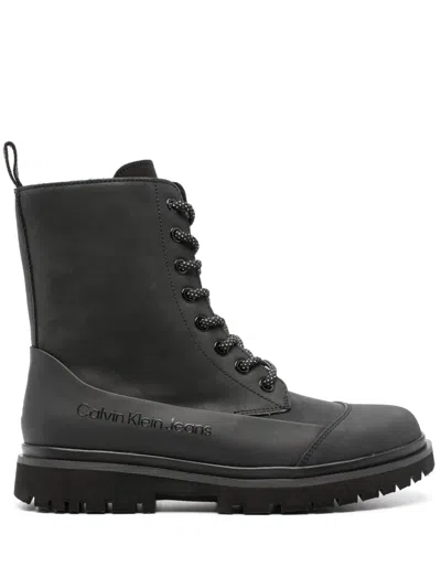 Calvin Klein Jeans Est.1978 Panelled Leather Ankle Boots In Black