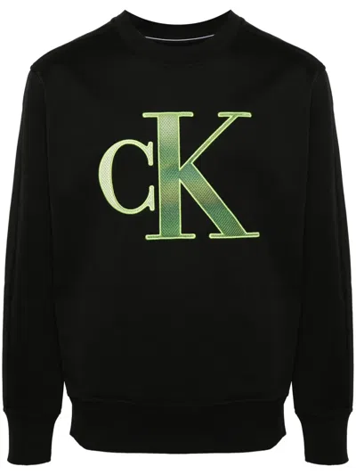 Calvin Klein Jeans Est.1978 Perforated Logo-patch Sweatshirt In 黑色