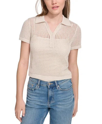Calvin Klein Jeans Est.1978 Petite Cotton Open-stitch Polo Shirt In Birch