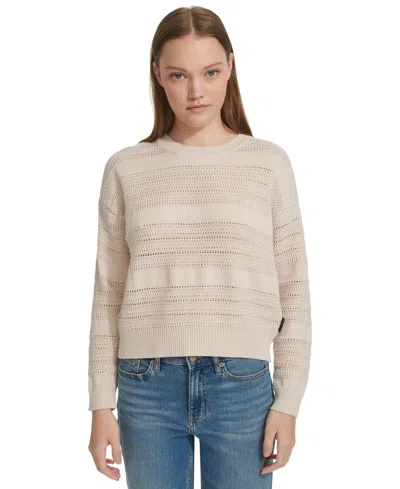 Calvin Klein Jeans Est.1978 Petite Cotton Textured Pointelle Sweater In Birch