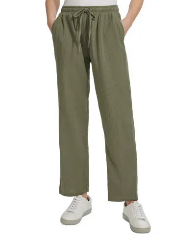 Calvin Klein Jeans Est.1978 Petite Crepe Gauze Straight-leg Pants In Dusty Olive