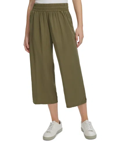 Calvin Klein Jeans Est.1978 Petite Cropped Twill Pull-on Pants In Dusty Olive