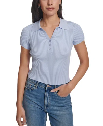 Calvin Klein Jeans Est.1978 Petite Short-sleeve Ribbed Polo Shirt In Waterfall