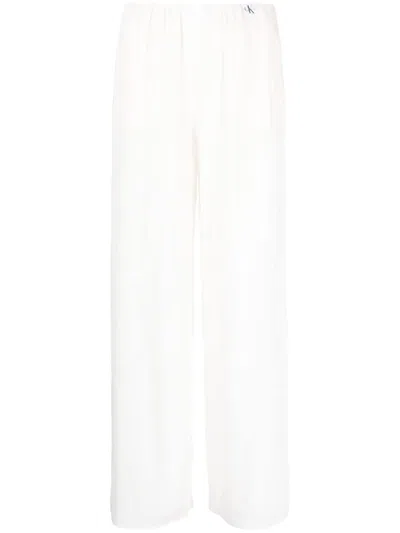 Calvin Klein Jeans Est.1978 Plissé-effect Wide-leg Trousers In Weiss