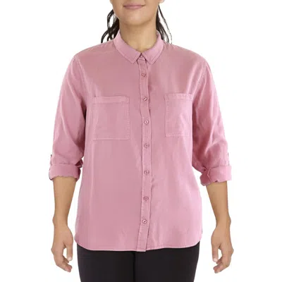 Calvin Klein Jeans Est.1978 Plus Womens Utility Collared Button-down Top In Pink