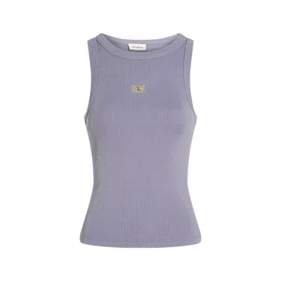 Calvin Klein Jeans Est.1978 Woven Label Ribbed Tank Top In Purple