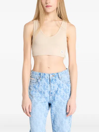 Calvin Klein Jeans Est.1978 Ribbed Cropped Top In Neutral