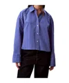 Calvin Klein Jeans Est.1978 Stripe Cropped Boxy Button-down Shirt In Blue