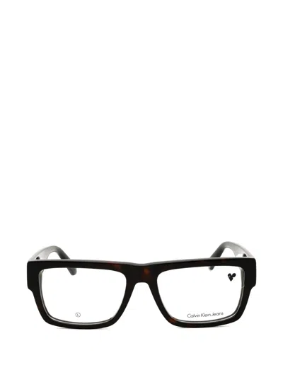 Calvin Klein Jeans Est.1978 Tortoiseshell-effect Rectangle-frame Glasses In Black
