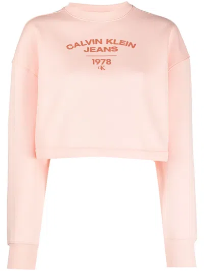Calvin Klein Jeans Est.1978 Varsity Logo-print Cropped Sweatshirt In Pink