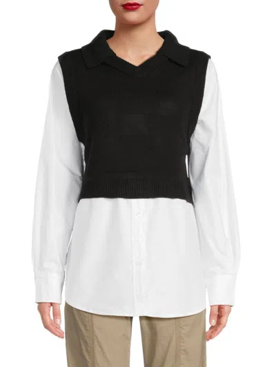 Calvin Klein Jeans Est.1978 Women's 2-piece Shirt & Cropped Vest Set In Black White