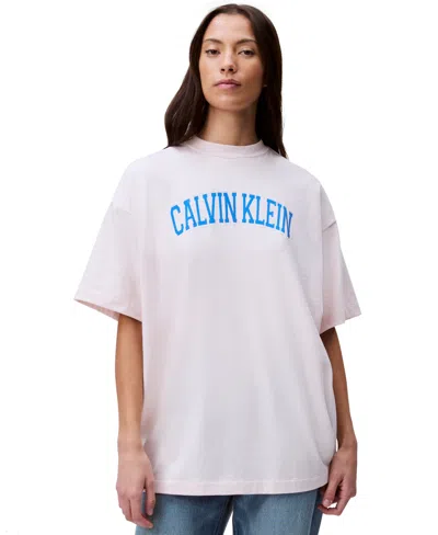 Calvin Klein Jeans Est.1978 Women's Boxy Varsity Logo T-shirt In Crystal Pink