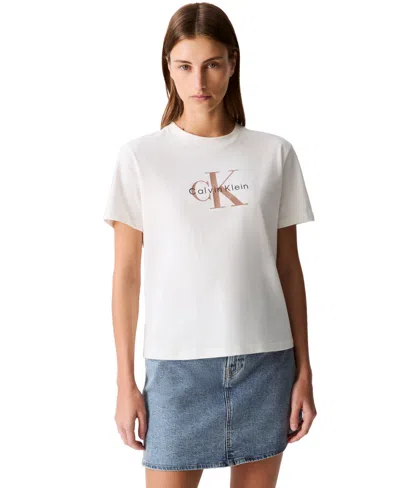 Calvin Klein Jeans Est.1978 Women's Brand Monogram T-shirt In Tofu