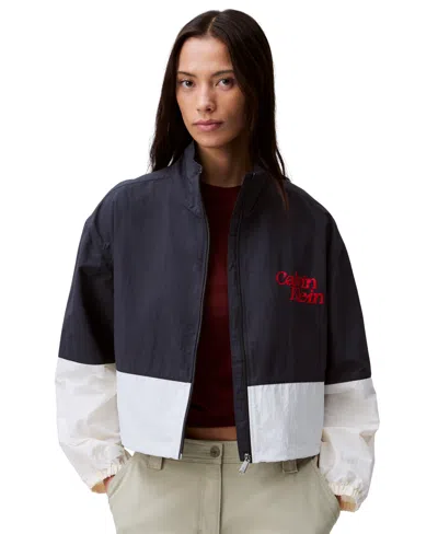 Calvin Klein Jeans Est.1978 Women's Colorblock Windbreaker Jacket In Ebony,tofu